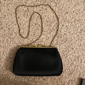 Elegant Black Pleated Clutch with Gold Chain